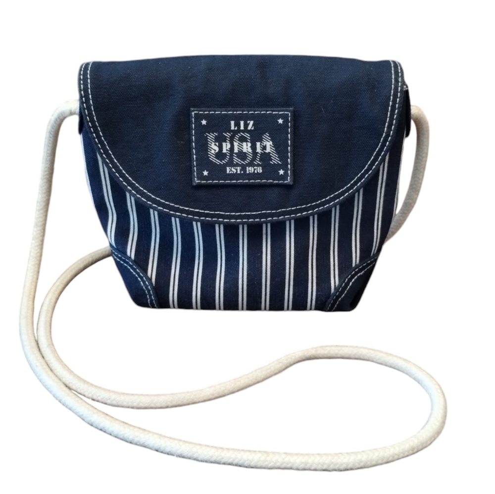 LIZ CLAIBORNE Bag Crossbody Blue Cotton Striped Nautical